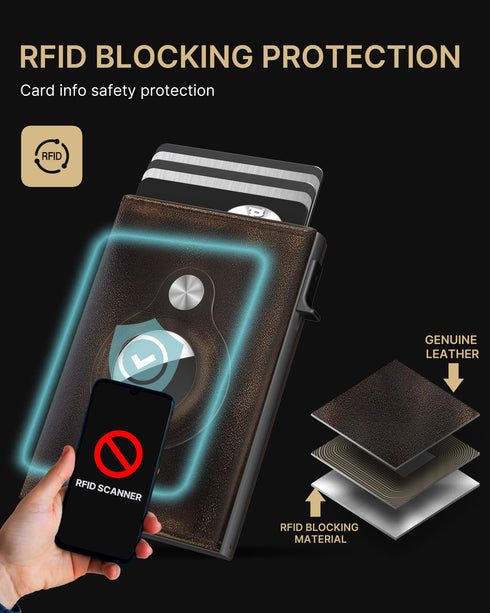 Typecase Mens Wallet Card Holder for Tracker: Leather Smart Wallet for Men Compatible with Apple Tracker, RFID Blocking, Slim, Minimalist - 9-14 Card Capacity | ID Window | Cash Slot